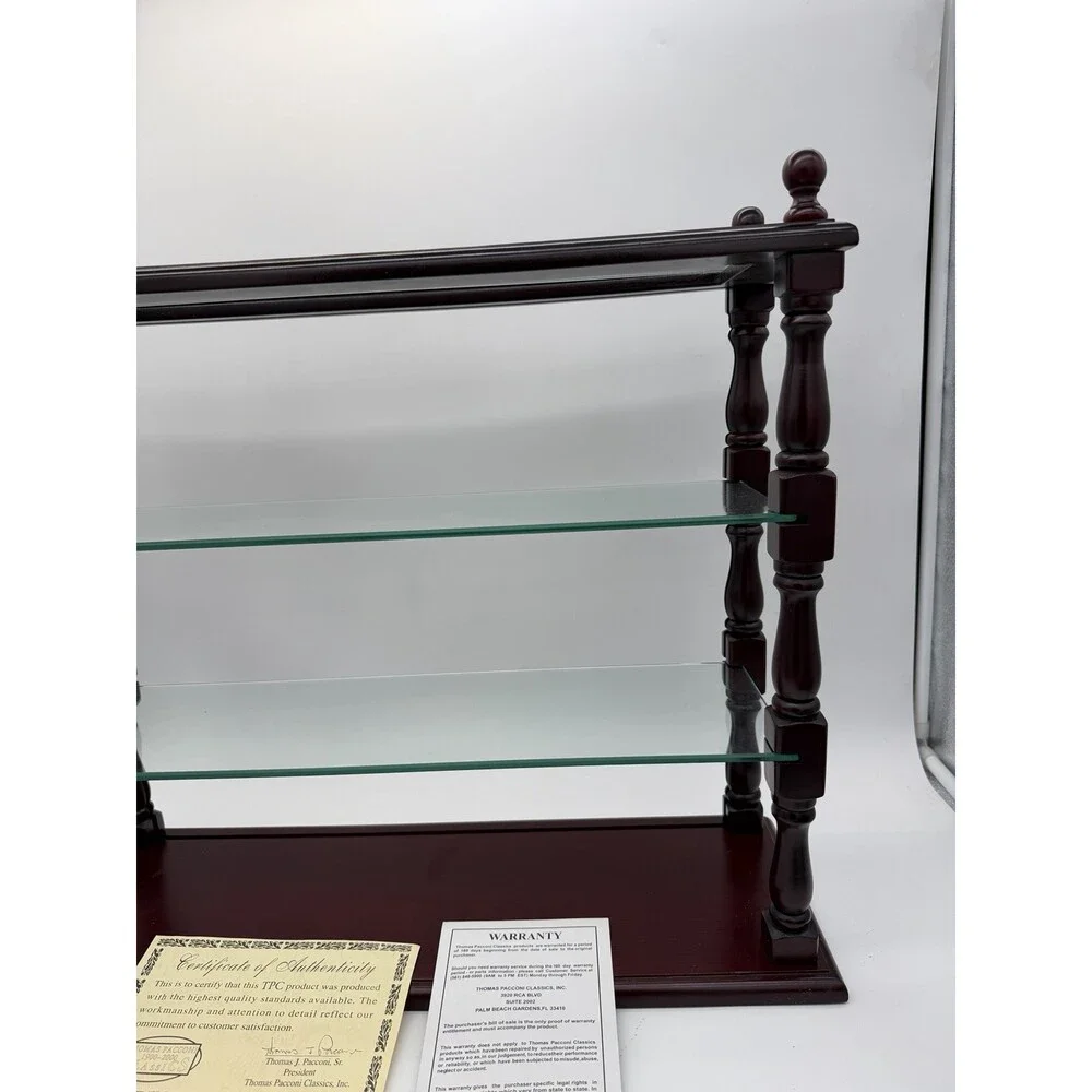 Vintage Thomas Pacconi Classics Wooden Mahogany Wall Shelf Glass Display